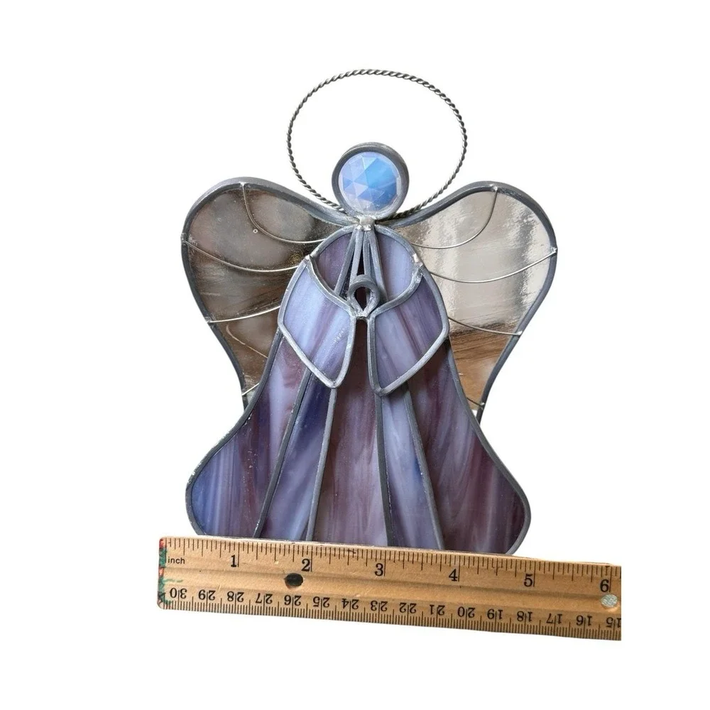 Stained Glass Praying Standing Angel Pink & Lavender Mirrored 7 1/4